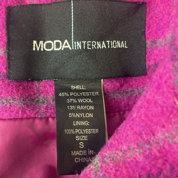 Moda International magenta pink plaid wool blend double breasted jacket coat - Picture 10 of 13